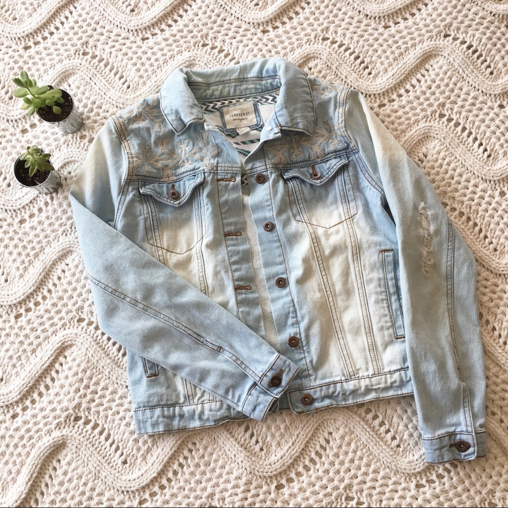 F21 distressed jean jacket